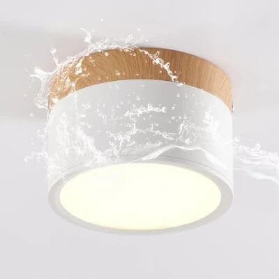 Afbeelding van Schindora led plafondlamp, opbouwspot van hout, mini ronde witte warm wit 3000 K, 12 W.
