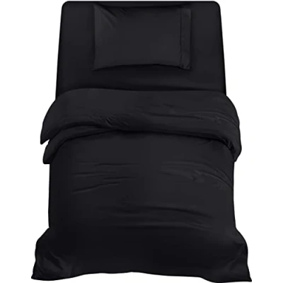 Afbeelding van Utopia Bedding Beddengoed set Geborsteld Microvezel Polyester Dekbedovertrek (135x200cm), Hoeslaken (90x190cm) met Kussensloop (50x75cm), Zwart