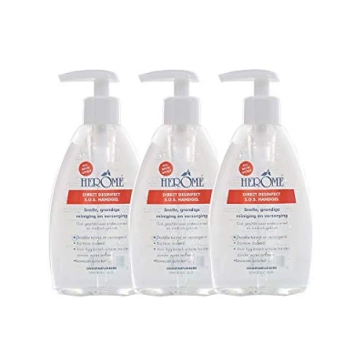Afbeelding van Herome 3 Pack Direct Desinfect Handgel Sensitive (Parfumvrij) Desinfecterende met 80% Alcohol Beschermt Tegen Bacteriën en Droogt de Handen Niet Uit 3*200ml.