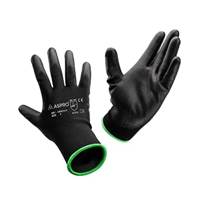 Afbeelding van Zwarte Nylon PU gecoate werkhandschoenen voor bouwers, tuinders, enz By ASPRO MEDIUM (8) Zwart