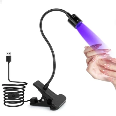 Afbeelding van AiQInu UV lamp nagels, ledlamp voor gelnagels, 3 W draaibaar, nagellamp met USB en veiligheidsclip, gelnagellak, salon, doe het zelvers (zwart)