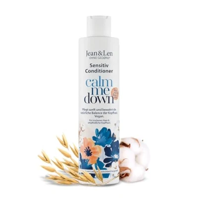 Afbeelding van Jean &amp; Len Conditioner Gevoelig Havermelk Katoen, voor droog haar en gevoelige hoofdhuid, verwennerij zachte verzorging, zonder siliconen parabenen, veganistisch, 300 ml