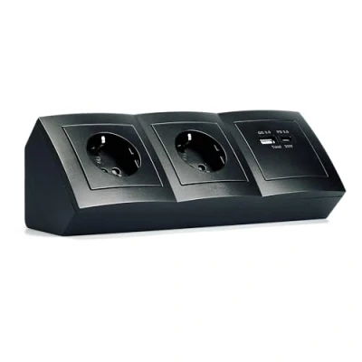 Afbeelding van Stekkerdoos onderbouwdozen Flair Hoekcontactdoos 2 voudig stopcontact + USB C/A, 15cm kabel met klemmenblok, 230V / 16A, opbouw, mat zwart
