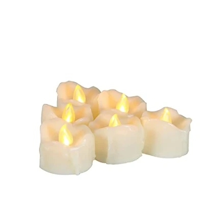 Afbeelding van 6 stuks vlamloze druipende wax LED kaarsen op batterijen met timer/6 uur aan en 18 uit per cyclus, theelichtkaarsen voor Halloween pompoen licht kerstdecoraties