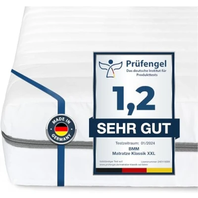 Afbeelding van BMM Klassik XXL Matras, 90 x 210 cm, stevigheidsgraad H4, extra stevig, koudschuimmatras, OEKO TEX gecertificeerd, orthopedisch, 7 zones, hoogte 12 gemaakt in Duitsland