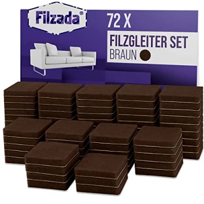 Afbeelding van Filzada® 72x viltglijders zelfklevend 25 x mm vierkant bruin professionele meubelglijders vilt met ideale kleefkracht