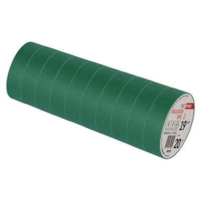 Afbeelding van EMOS PVC isolatietape groen 10 stuks, 19 mm x 20 m, 0,13 banddikte, zelfklevend, hoge spanningssterkte en gebruikstemperatuurbereik, UV bestendig, waterdichte verbinding, zonder textielweefsel