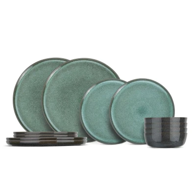 Afbeelding van Cosy &amp; Trendy Serviesset Lerida Meadow Groen 12 Delig / 4 Personen dinerborden, ontbijtborden en kommen