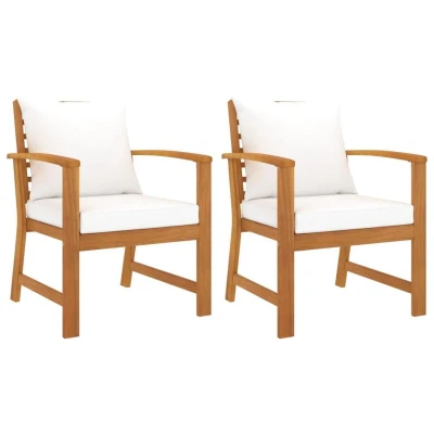 Afbeelding van Tuinstoelen 2 st met crèmekleurig kussen massief acaciahout