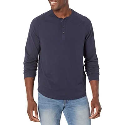 Afbeelding van Amazon Essentials Men&#039;s Henley shirt met normale pasvorm en lange mouwen (verkrijgbaar in grote maten), Marineblauw, XS