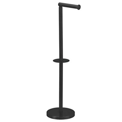 Afbeelding van MSV Toiletpapierhouder staand BxHxD: 15x60x15 cm vrijstaande papierrolhouder in roestvrij stalen look elegante rolhouder voor wc rollen als reserverolhouder zwart mat
