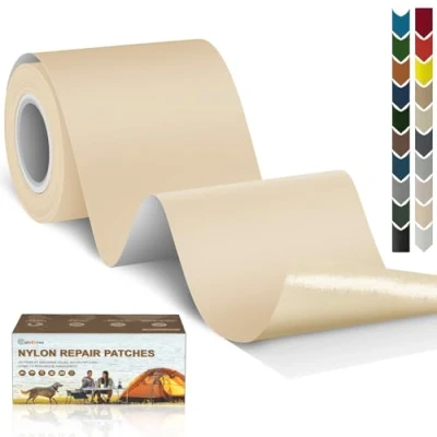 Afbeelding van Cahomo nylon reparatiepatches, 7,6 x 200 cm, zelfklevend, waterdichte reparatiepatch, patches, voor jassen, tenten, bovenkleding, donkerbeige