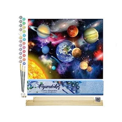 Afbeelding van Figured&#039;Art Schilderen op Nummer Volwassenen canvas Zonnestelsel Handwerk acrylverf Kit DIY Compleet 40x50cm met houten lijst