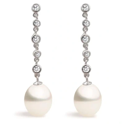 Afbeelding van Pareloorbellen Dames, Zoetwater Gekweekte Parels 8,5 9,00 mm Drop Pearl Shepherds Hook met 4 Kleine Zirconia Steentjes van Secret &amp; You Hoge Kwaliteit Sterling Zilver 925