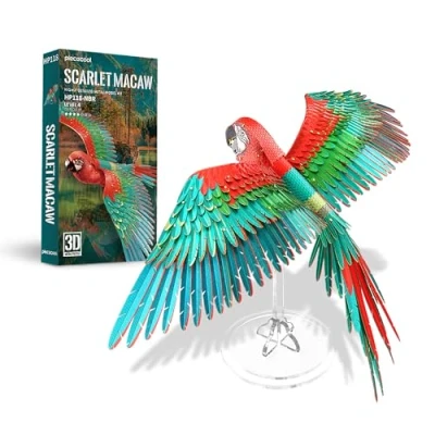 Afbeelding van piececool 3D DIY metalen modelbouwset puzzels voor volwassenen Scarlet MACAW 83 stuks
