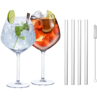 Afbeelding van Set van 4x Gin Tonic Cocktailglazen met glazen rietjes