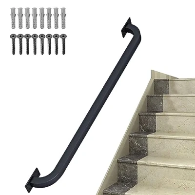 Afbeelding van Trapleuning, wandgemonteerde trapleuningset met smeedijzeren beugels en schroeven, trapleuning Veiligheidsleuningen Steunstang 30cm 600cm (Size : 30cm)
