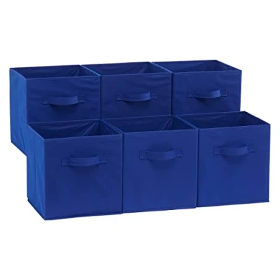 Afbeelding van Amazon Basics Opbergkubus, opvouwbaar, stof, organizer, met handgrepen, set van 6, effen marineblauw, 26,6 x 27,9 cm