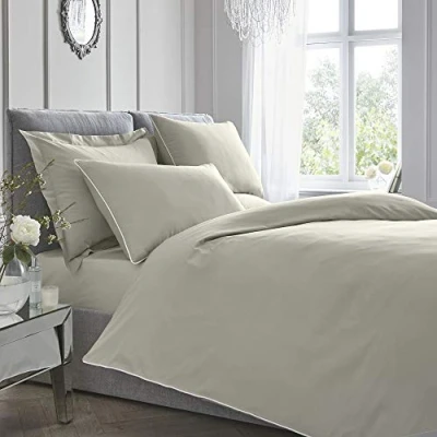Afbeelding van Appletree Zilverbeige sets tweepersoonsformaat (200 x 200 cm) Taupe effen dekbedovertrek beddengoed zacht en luxe 100% katoen biesranden