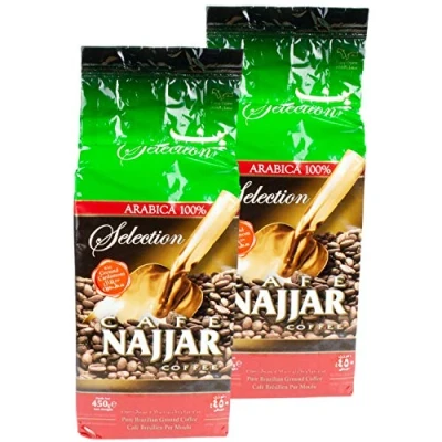 Afbeelding van Najjar Arabische mokka koffie gemalen met kardemom in set van 2 à 450 g verpakking