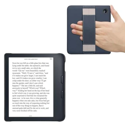 Afbeelding van kwmobile E reader hoesje geschikt voor Kobo Libra 2 hoes flip case van kunstleer Ereader cover met handband In donkerblauw / grijs