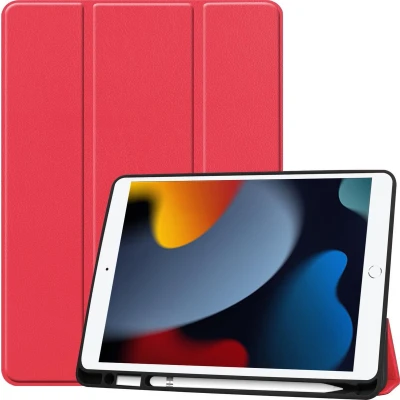 Afbeelding van Tablet Hoes voor iPad 2021 met Apple Pencil Houder &amp; Auto Sleep/Wake functie Tri Fold book Case 10.2 inch Rood
