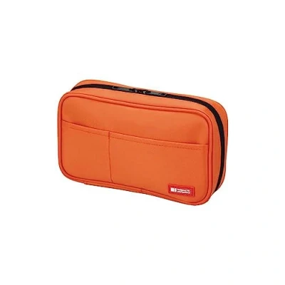 Afbeelding van Lihit Lab grote capaciteit rits etui voor school kantoor college, 4 compartimenten potlood tas houder volwassenen tiener jongens meisjes, reizen cosmetica opslag, oranje (A7551 4)