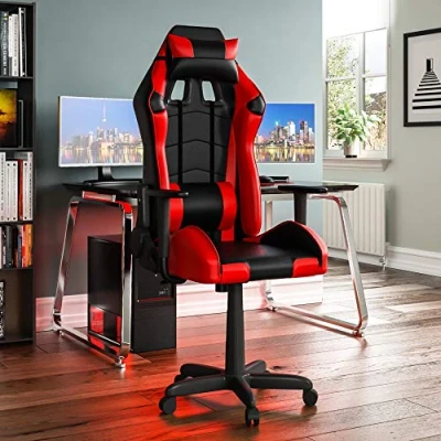 Afbeelding van Vida Designs Racing Nitro Gaming Computer Stoel, Rood &amp; Zwart, Office Executive Verstelbare Draaibare Faux Leer
