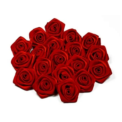 Afbeelding van rozen 3 cm x 10 stuks satijnen patch decoratie bloemen roosjes om te knutselen bruiloft kleine rozenkoppen kleur: rood 250