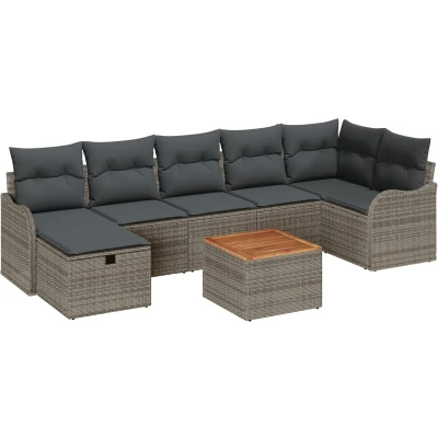 Afbeelding van vidaXL 8 delige tuinset met kussens in grijs poly rattan