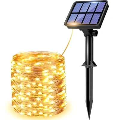 Afbeelding van Litogo 120 LED Buitenshuis Waterdicht 8 Verlichting Modi Zonne Fairy Lichten, 12 Meter Lengte, Warm Wit