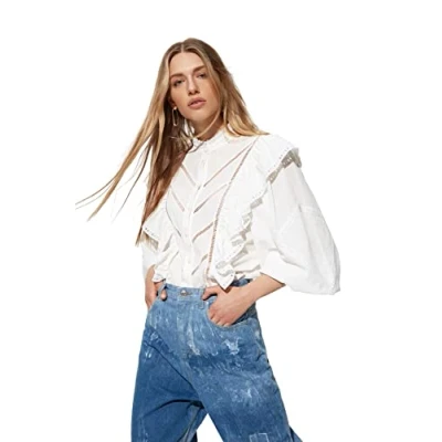 Afbeelding van Trendyol TPRAW22GO1089 Volwassenen Vrouwen Shirt single ecru 40