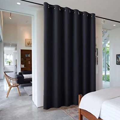 Afbeelding van PONY DANCE Warmte isolerende Verduisteringsgordijnen Plooiband, Gordijnen voor Woonkamer en Slaapkamer, Modern Design, Ruimteverdeler,304B x 243H cm (1 Panelen),Zwart