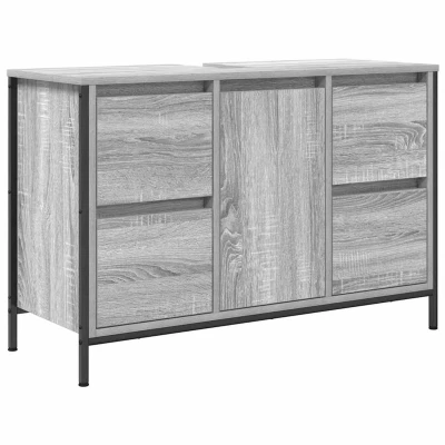 Afbeelding van Wastafelkast met lades 90x34,5x60 cm grijs Sonoma