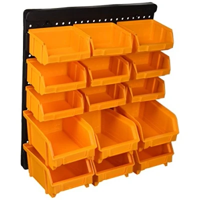 Afbeelding van Gereedschaps en accessoirewand met 9 kleine 6 middelgrote sorteerbakken van polypropyleen.
