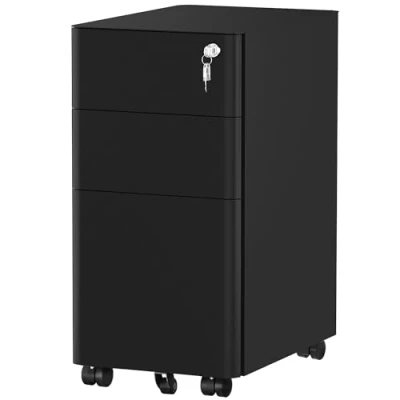 Afbeelding van YITAHOME 3 laden archiefkast afsluitbaar, thuiskantoor mobiele dossierkasten met wiel, onder bureau dossier kantoorkast voor brief/juridisch/A4, volledig gemonteerd, zwart, 30 x 45 61 cm