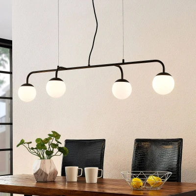 Afbeelding van Lucande hanglamp 4 lichts Glas, ijzer G9 wit, zwart