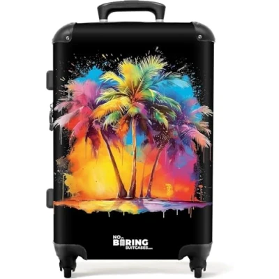 Afbeelding van NoBoringSuitcases.com® Koffer groot Rolkoffer lichtgewicht Palmbomen besmeurd met verf Reiskoffer 4 wielen Grote trolley XL 20 kg bagage