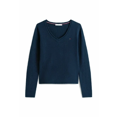 Afbeelding van Tommy Hilfiger Vneck SOFT Trui, Dames, Maat: Small, Dark night navy