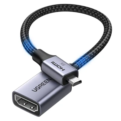 Afbeelding van UGREEN Micro HDMI naar 2.1 Adapter 8K@60Hz 4K/2K/1080P@240Hz Bidirectionele Kabel eARC/ARC HDR VRR ALLM Atmos HDCP 48Gbps Compatibel met Raspberry Pi 5 Camera Laptop XBOX Series X PS5 (25cm)