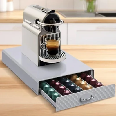Afbeelding van Navaris capsulehouder Met lade Houder voor 50 koffiecups 5 lades Grijs
