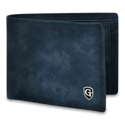 Afbeelding van GenTo® Berlin Ruime klassieke portemonnee met muntenvak, Apple AirTAG houder TÜV geteste RFID NFC bescherming, inclusief geschenkdoos, marineblauw, mat, Querformat M, Klassiek