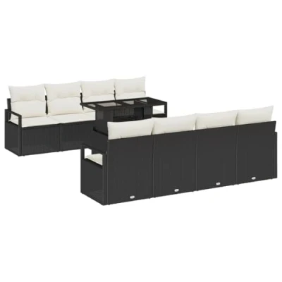 Afbeelding van vidaXL 9 delige Tuin Sofa Set met Kussens Zwart Poly Rattan