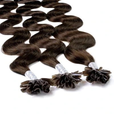 Afbeelding van hair2heart Haarextensies van echt haar, bondings, golvend, 25 strengen, 0,5 g, 50 cm, 6/3 donkerblond, goud