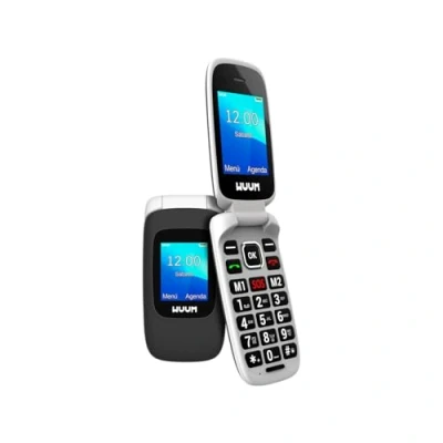 Afbeelding van WUUM Klap mobiele telefoon met dubbel display, grote toetsen en cijfers, 2 direct geheugen SOS knop, bluetooth, 800 mAh batterij, USB C, zwart