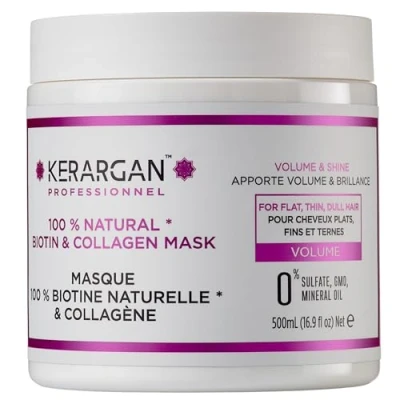 Afbeelding van Kerargan Haarmasker Volumiserend met Biotine &amp; Collageen Voor Plat, Fijn, Dof Haar Volume en Glans Versterkt Zonder Sulfaat, GMO, Minerale Olie 500ml