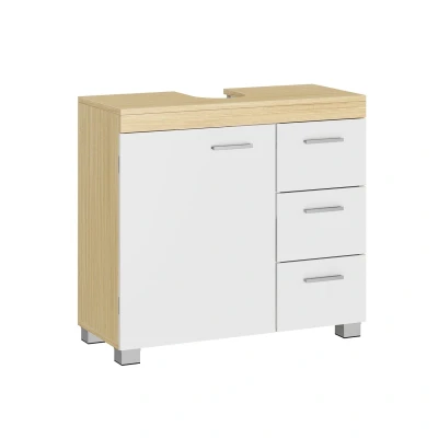 Afbeelding van Wastafelonderkast Wastafelkast Badkameropberger 3 Grote Laden Witbruin MDF 30 x 70 64 cm
