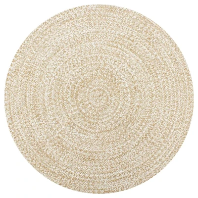 Afbeelding van Vloerkleed handgemaakt 120 cm jute wit en naturel
