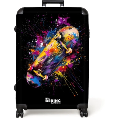 Afbeelding van NoBoringSuitcases.com® Koffer groot Reiskoffer lichtgewicht Skateboard met graffiti Rolkoffer 4 wielen Grote trolley XL 98 liter bagage