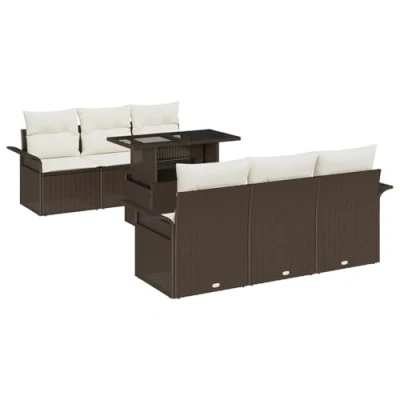 Afbeelding van vidaXL 7 delige tuinsofa set met kussens Bruin Poly Rattan